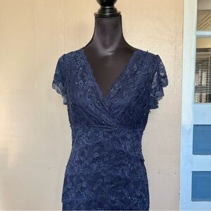 Y2k navy blue beaded lace semi formal dress